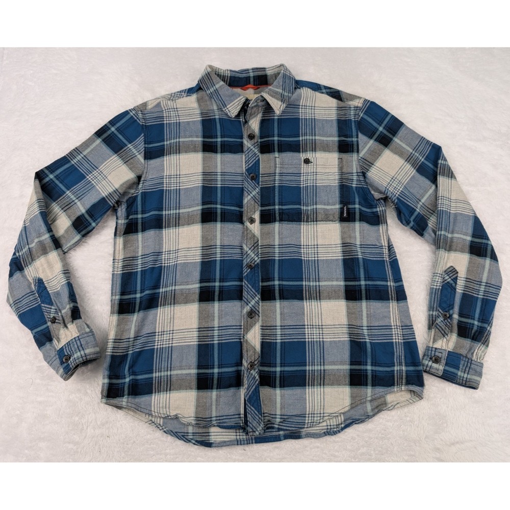 Simms Shirt Men's L Blue Plaid Light Flannel Button Up Fishing Outdoor